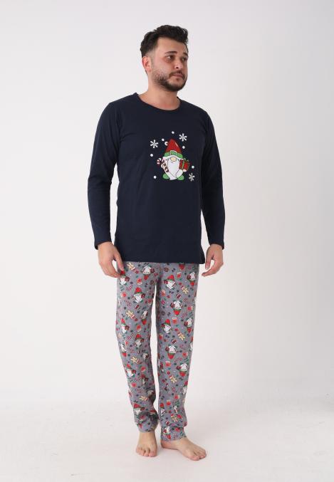 Pijama barbati Craciun,maneca lunga si pantaloni lungi,imprimeu mos,En-gros